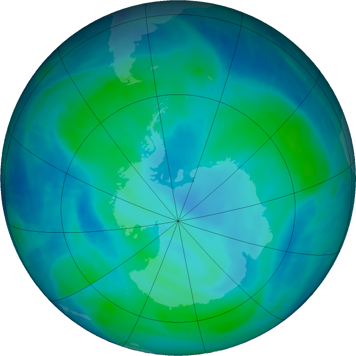 Antarctic ozone map for 20 February 2016